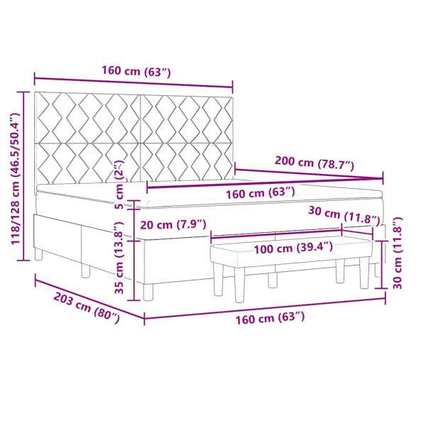 Легло с пружинирана основа Светлосиво 160 x 200 cm текстил