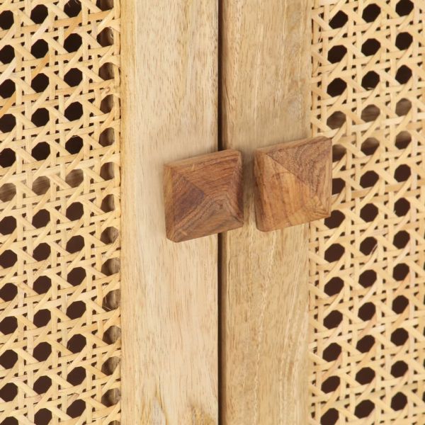 Сайдборд 80x30x73 см мангово дърво масив и естествена тръстика