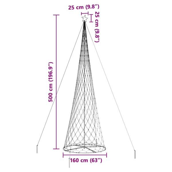 LED Коледна Елха с 555 LED светодиода Топло бяло 500 cm Метал