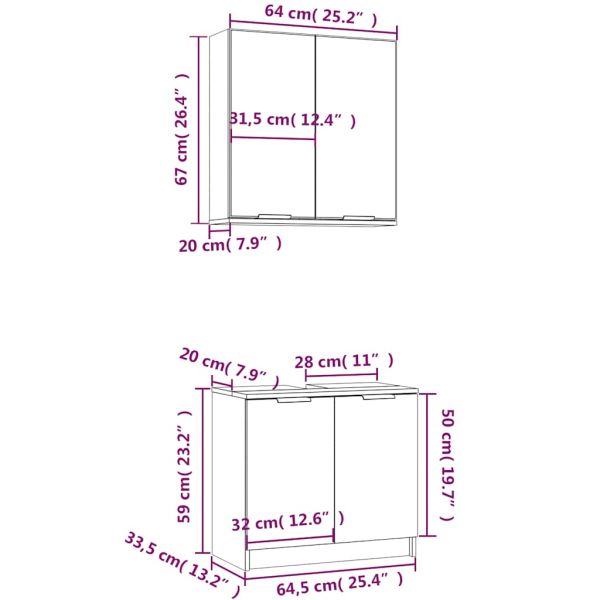Комплект мебели за баня от 2 части, бял, инженерно дърво