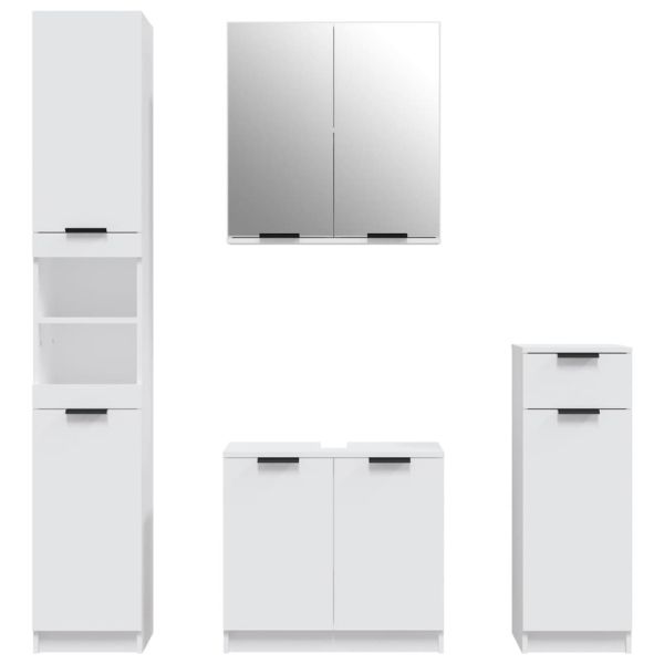 Комплект мебели за баня от 4 части, бял, инженерно дърво
