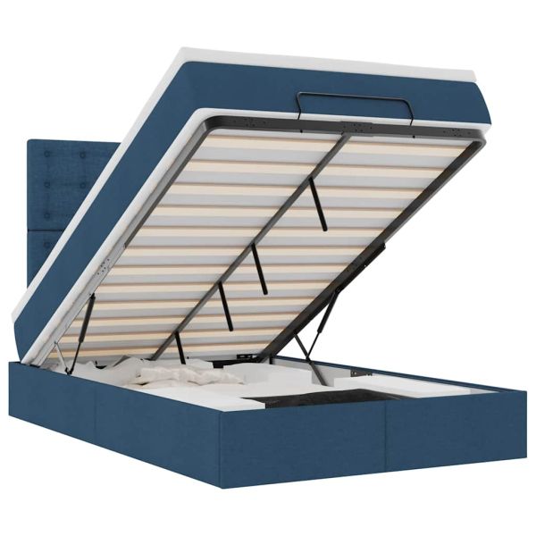 Османска легло с матрак и LED, синьо, 120x190 см, плат