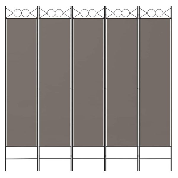 Параван за стая, 5 панела, антрацит, 200x220 cм, текстил