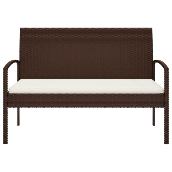 Градинска пейка с възглавница, кафява, 105 см, полиратан