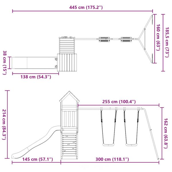 Комбинирано детско съоръжение за игра на открито, бор масив