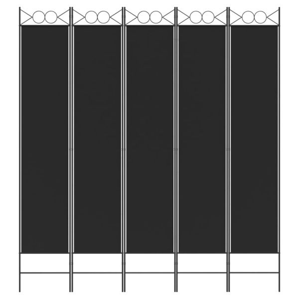 Параван за стая, 5 панела, черен, 200x220 см, текстил