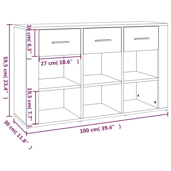 Сайдборд, бял, 100x30x59,5 см, инженерно дърво