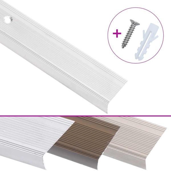 Ръбове за стъпала, Г-образни, 5 бр, алуминий, 100 см, сребристи