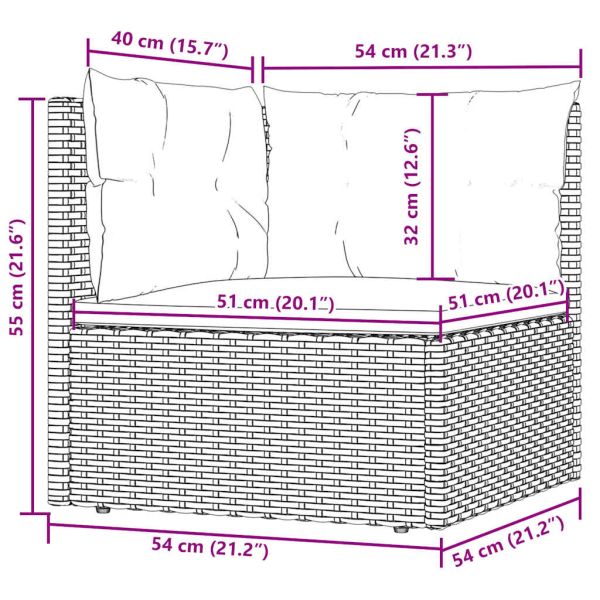 Градински ъглов диван с възглавници, сив, полиратан