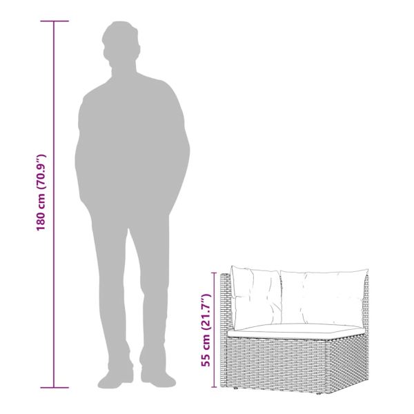 Градински ъглов диван с възглавници, сив, полиратан