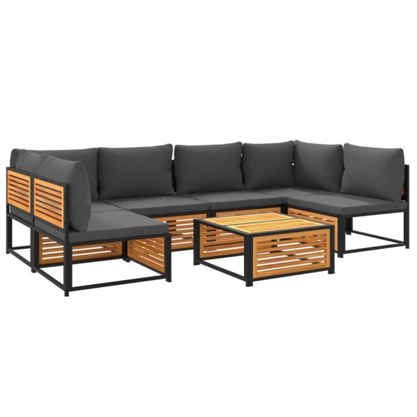 Градински комплект диван, 7 части, с възглавници, акация масив