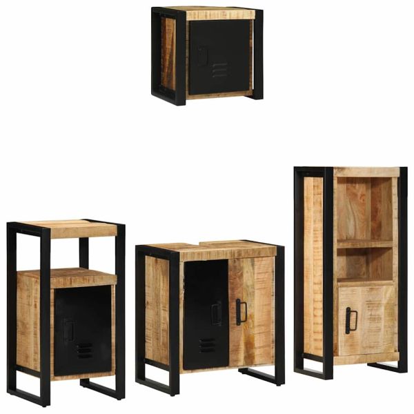 Комплект мебели за баня с чекмедже 4 pcs Солидно мангово дърво