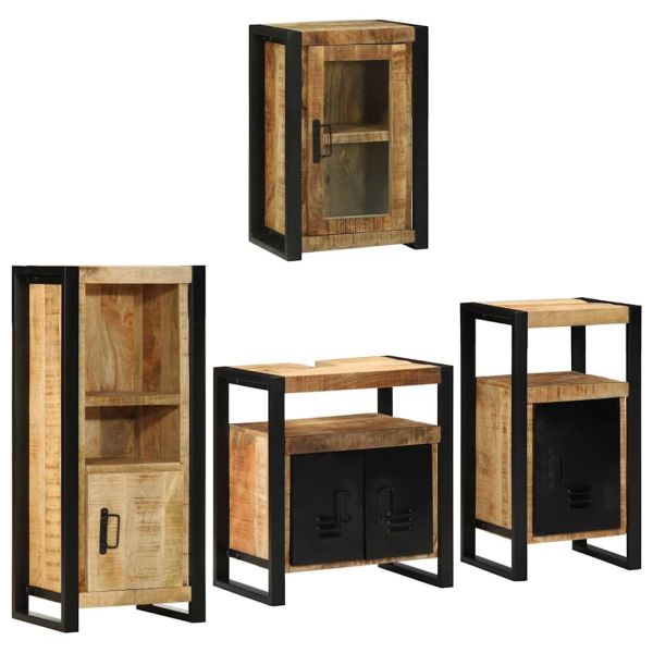 Комплект мебели за баня 4 pcs Кафяво Солидно мангово дърво