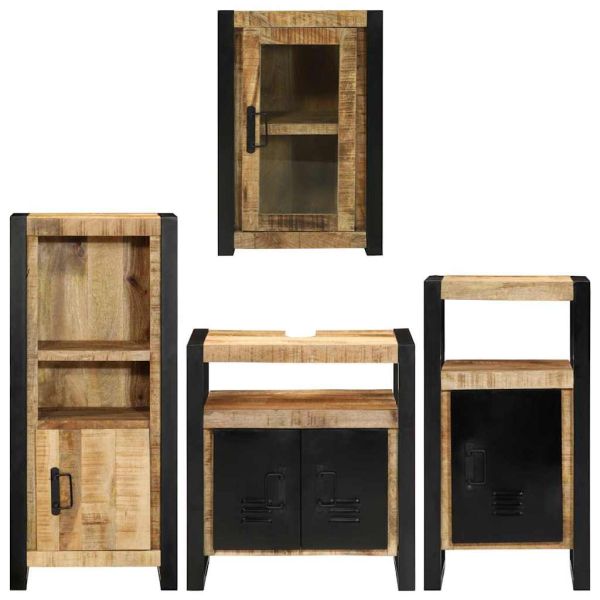 Комплект мебели за баня 4 pcs Кафяво Солидно мангово дърво