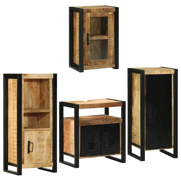 Комплект мебели за баня 4 pcs Кафяво Солидно мангово дърво