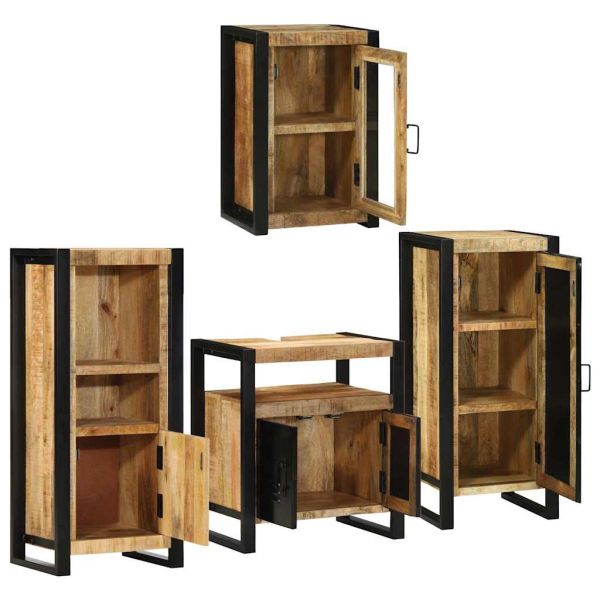 Комплект мебели за баня 4 pcs Кафяво Солидно мангово дърво