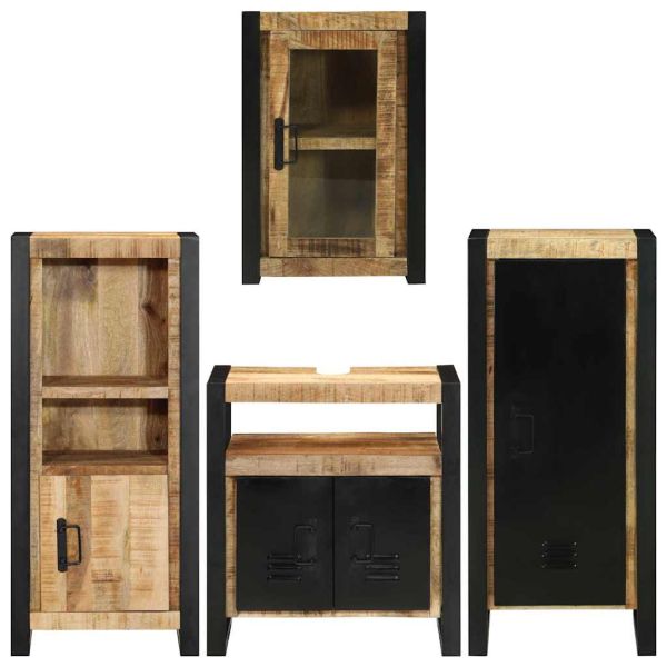 Комплект мебели за баня 4 pcs Кафяво Солидно мангово дърво