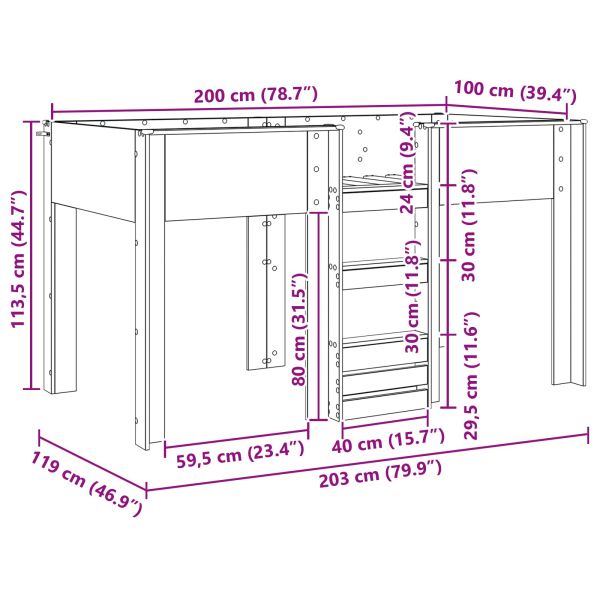 Двуетажно легло за деца с матрак Старо дърво 100 x 200 cm
