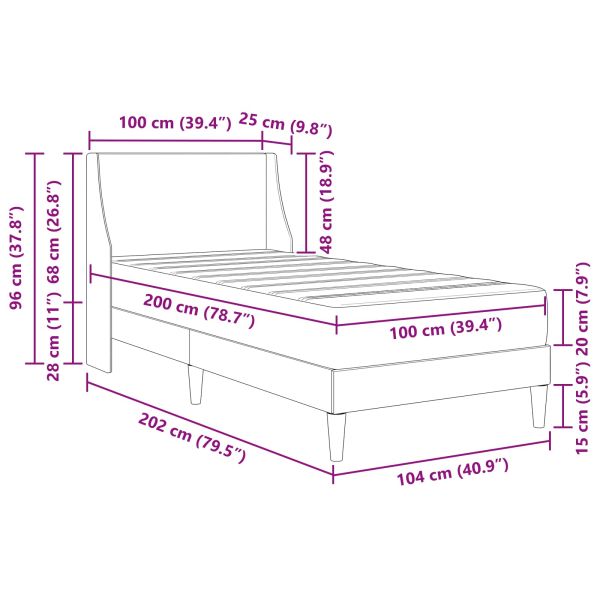 Рамка за легло с матрак Светлосиво 100 x 200 cm текстил