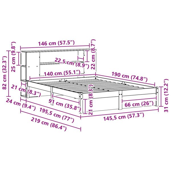 Легло с рама и главата за съхранение Кафяво с восъчно покритие