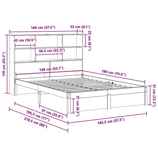 Легло с рама и главата за съхранение Восъчен Кафяв 140 x 190 cm