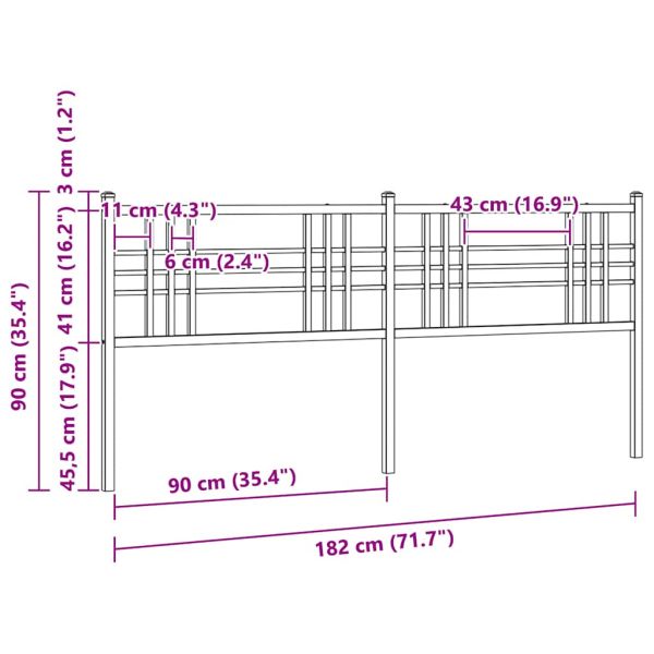 Метална резервна табла за легло, черна, 180 см
