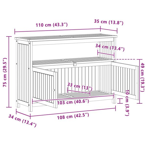 Градинска конзолна маса с рафт Светъл акация 110 x 35 x 75 cm
