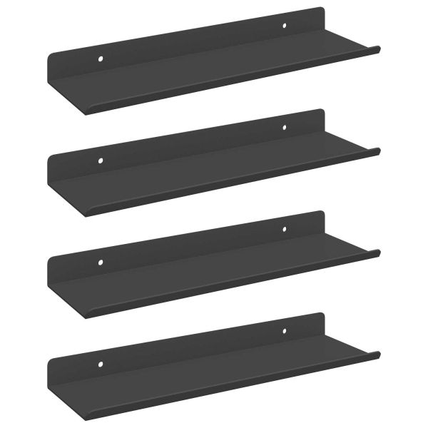 Стенен рафт с рафт със съхранение 4 pcs Черно 30 x 9 x 2,5 см
