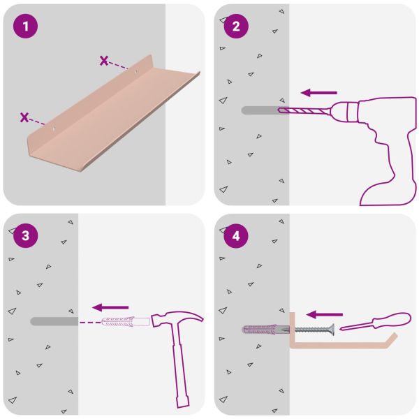 Стенен рафт с рафт със съхранение 2 pcs Розово 30 x 9 x 2,5 см