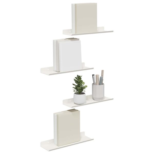 Стенен рафт с рафт със съхранение 4 pcs Бяло 30 x 9 x 2,5 см