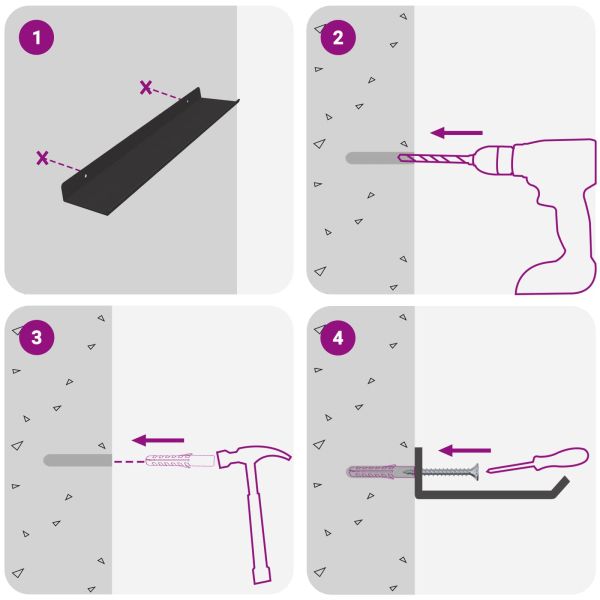 Стенен рафт с рафт със съхранение 4 pcs Черно 40 x 9 x 2,5 см