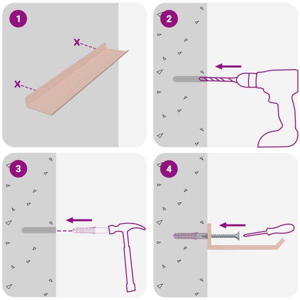 Стенен рафт с рафт със съхранение 4 pcs Розово 40 x 9 x 2,5 см