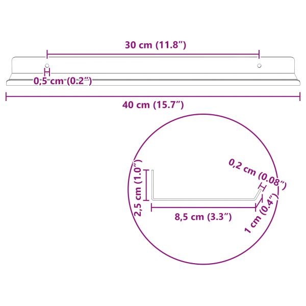 Стенен рафт с рафт със съхранение 2 pcs Бяло 40 x 9 x 2,5 см