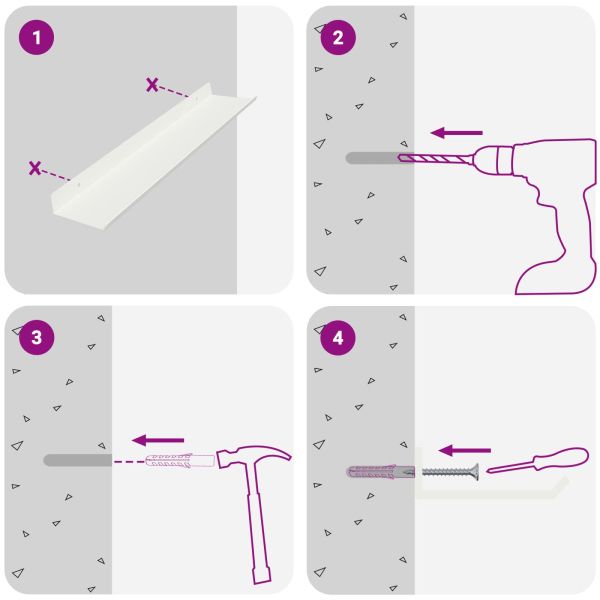 Стенен рафт с рафт със съхранение 4 pcs Бяло 40 x 9 x 2,5 см