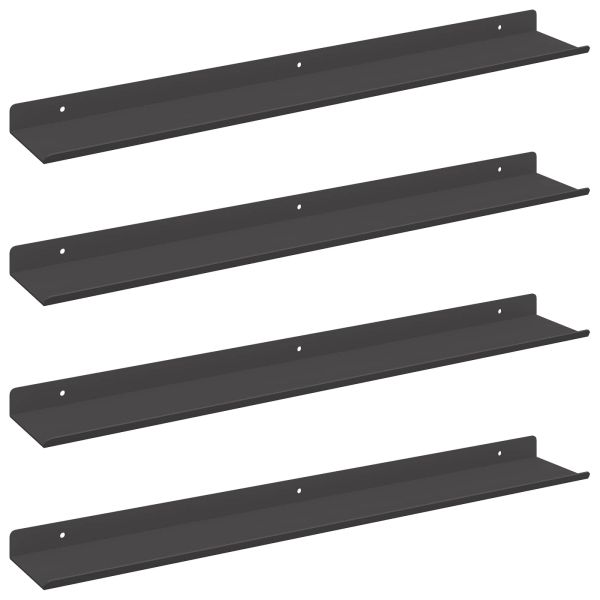 Стенен рафт с рафт със съхранение 4 pcs Черно 60 x 9 x 2,5 см