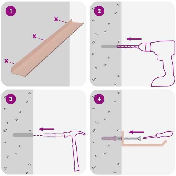 Стенен рафт с рафт със съхранение 4 pcs Розово 60 x 9 x 2,5 см