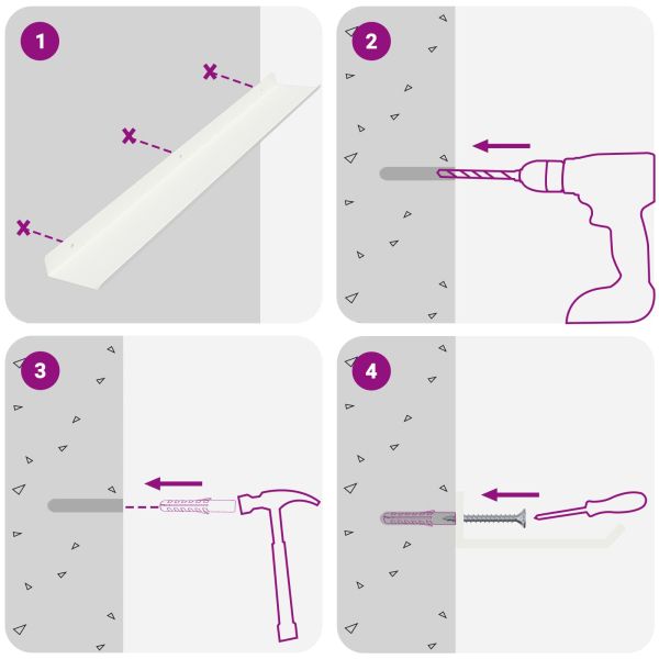 Стенен рафт с рафт със съхранение 2 pcs Бяло 60 x 9 x 2,5 см