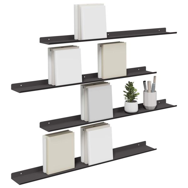 Стенен рафт с рафт със съхранение 4 pcs Черно 80 x 9 x 2,5 см