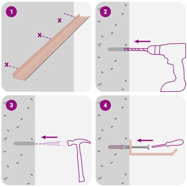 Стенен рафт с рафт със съхранение 4 pcs Розово 80 x 9 x 2,5 см