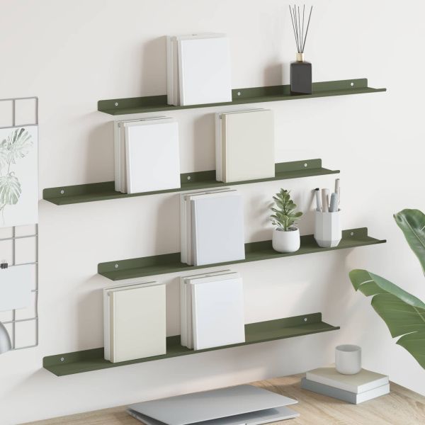Стенен рафт с рафт 4 pcs Маслинено зелено 80 x 9 x 2,5 см