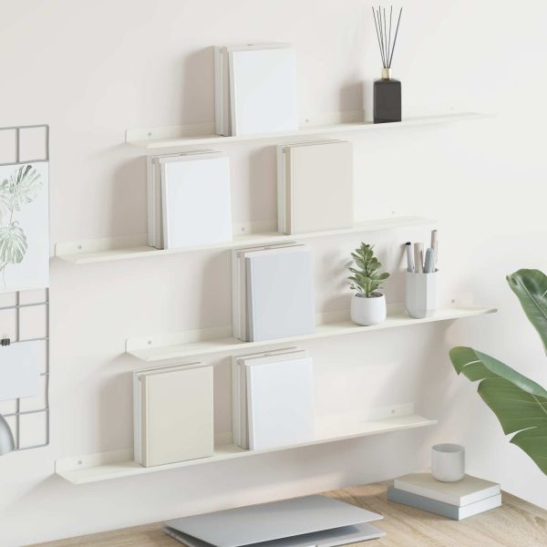 Стенен рафт с рафт със съхранение 4 pcs Бяло 80 x 9 x 2,5 см