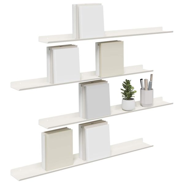 Стенен рафт с рафт със съхранение 4 pcs Бяло 80 x 9 x 2,5 см