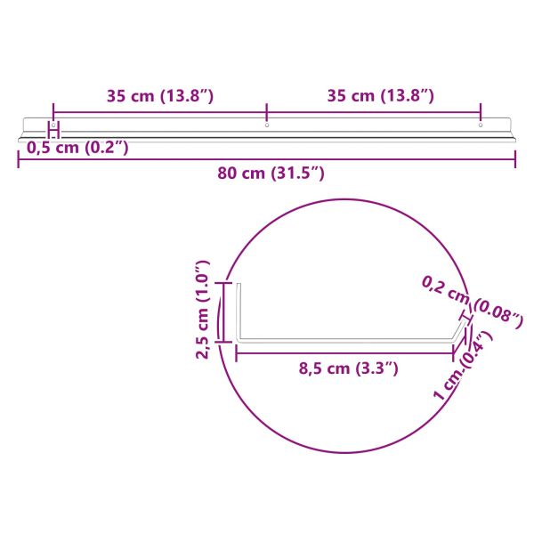 Стенен рафт с рафт със съхранение 4 pcs Бяло 80 x 9 x 2,5 см