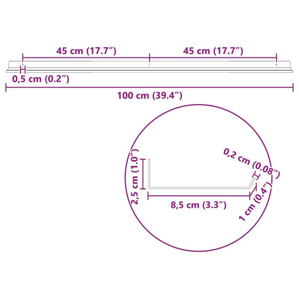 Стенен рафт с рафт със съхранение 4 pcs Черно 100 x 9 x 2,5 см