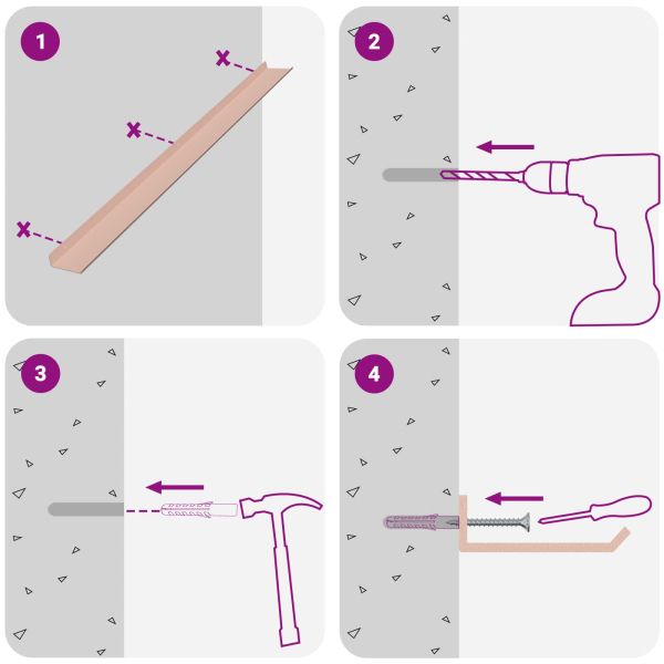 Стенен рафт с рафт със съхранение 4 pcs Розово 100 x 9 x 2,5 см