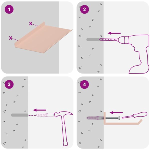Стенен рафт с рафт със съхранение 4 pcs Розово 30 x 18 x 2,5 см