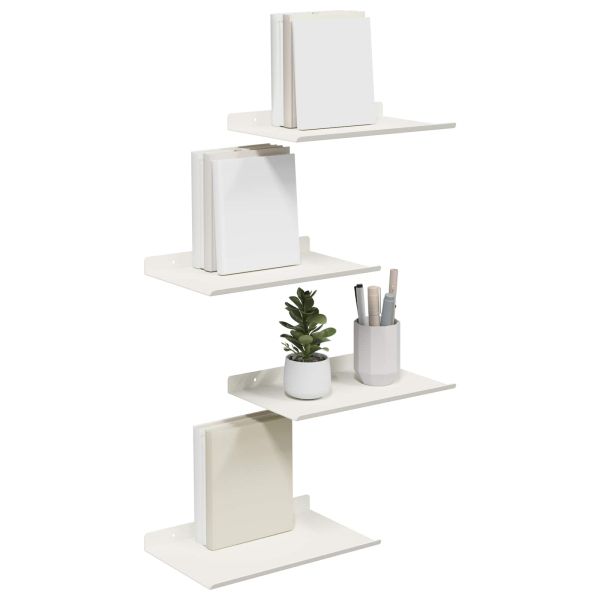 Стенен рафт с рафт със съхранение 4 pcs Бяло 30 x 18 x 2,5 см