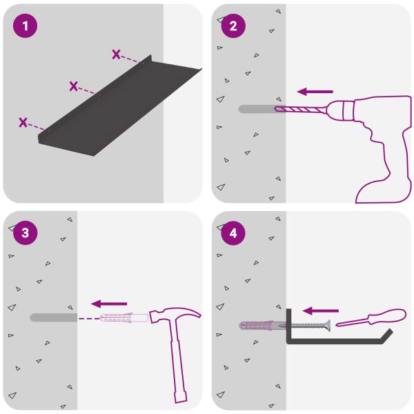Стенен рафт с рафт със съхранение 4 pcs Черно 60 x 18 x 2,5 см