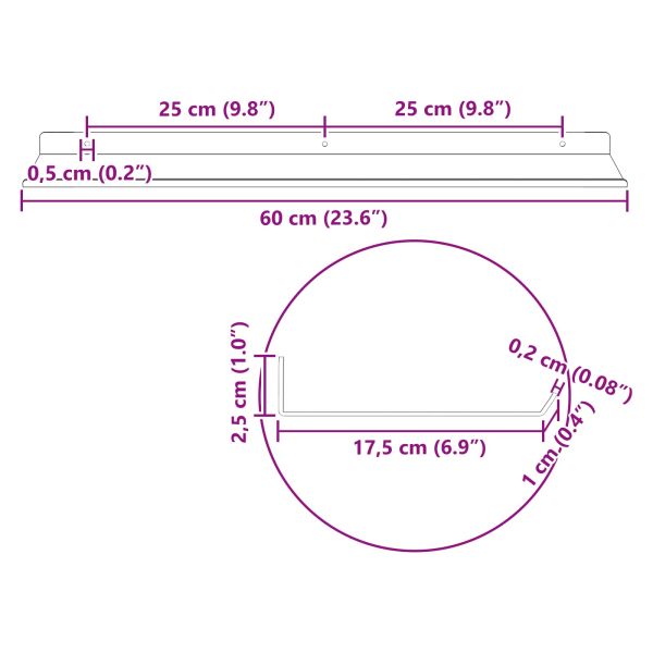 Стенен рафт с рафт със съхранение 2 pcs Розово 60 x 18 x 2,5 см