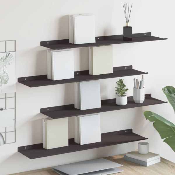 Стенен рафт с рафт със съхранение 4 pcs Черно 80 x 18 x 2,5 см